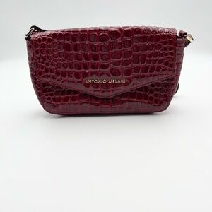 Antonio Melani Red Croc-Embossed Shoulder Bag